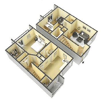 Floor plan for 2 beds, 1.5 baths, 1300 sqft
